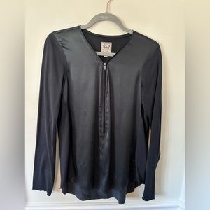 Go Silk silk/jersey mixed media long sleeve top with half zip front size M